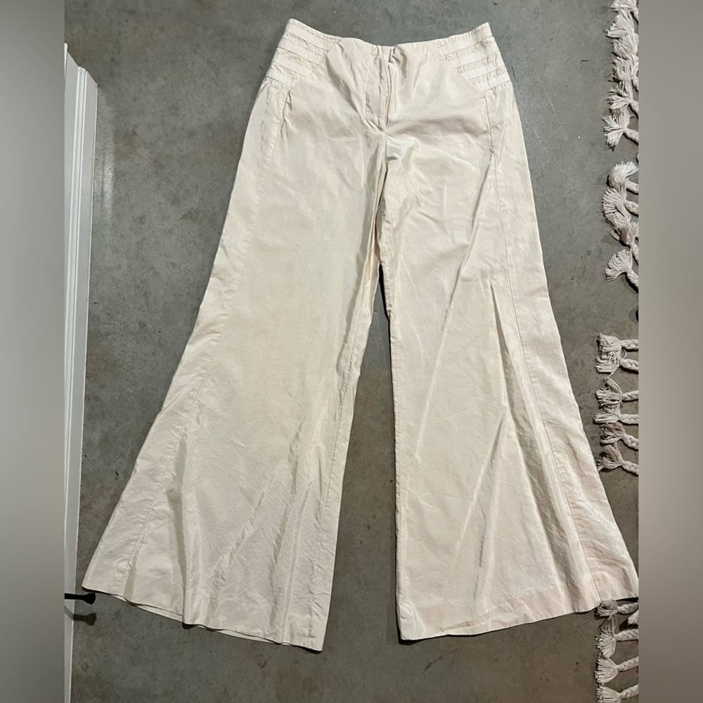 Giorgio Armani cream slacks waist is 14.5 inches across.